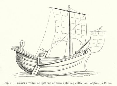 Sejlskib, udskåret på et antikt bad; Borghese samling, i Rom (gravering) af French School