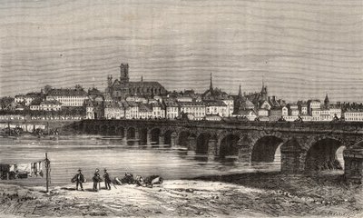 Nevers - Nievre en region Bourgogne - gravering i "La France illustree: geografi, historie, statistisk administration" af V.-A. Malt-brun. 1884 af French School
