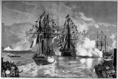 New York: ankomst til havnen i byen af ​​det franske skib "Isere" med Frihedsgudinden af ​​Frederic Auguste Bartholdi (1834-1904), 19. juni 1885. Indgravering i ""Le Monde Illustre"" af French School