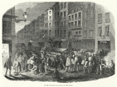 Avismarked, Rue Montmartre, Paris (gravering) af French School