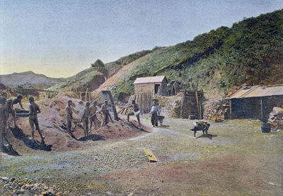 Nikkelminer på Ny Kaledoniens østkyst, graveret af Gillot, ca. 1900 af French School