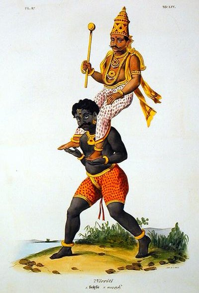 Nirriti, graveret af C. de Motte (1785-1836) (farve litho) af French School