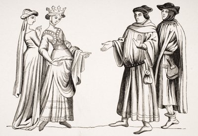 Noble Lady and Maid of Honor og Two Burgesses, efter en miniature i 