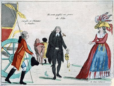 Adelsmand, gejstlighed og borgerskab uden penge, karikatur af revolutionen, slutningen af det 18. århundrede af French School