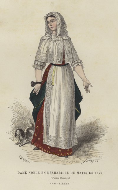 Adelskvinde i morgenkjole, 1676 af French School