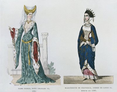 Adelskvinde under Charles VIs regeringstid, Marguerite de Provence, hustru til Ludvig IX, døde i 1285 af franske civile og militære dragter gennem århundrederne af French School