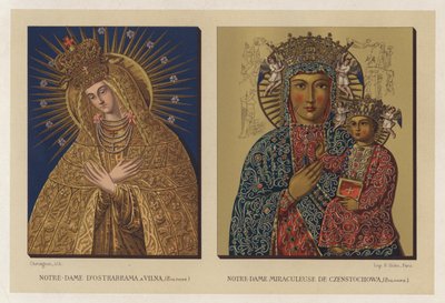 Vor Frue af Ostrabrama i Vilna, Polen; Our Lady Miraculous of Czenstochowa, Polen (chromolitho) af French School