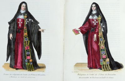 Nonner af Johannesordenen af Jerusalem, illustration fra History and Costumes of Monastic Orders af Fader Helyot, 1842 af French School