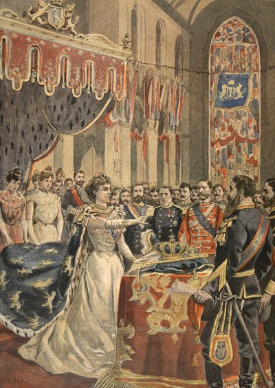 Dronning Wilhelminas forfatningsed illustration fra Le Petit Journal: Supplement illustre, 1898 af French School