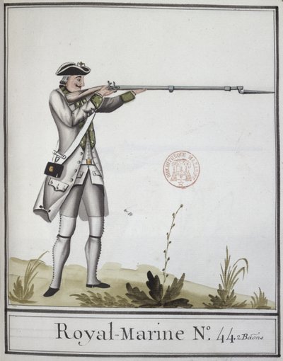 Officer for Marine Royale med en bajonetmusket, 1768 af French School