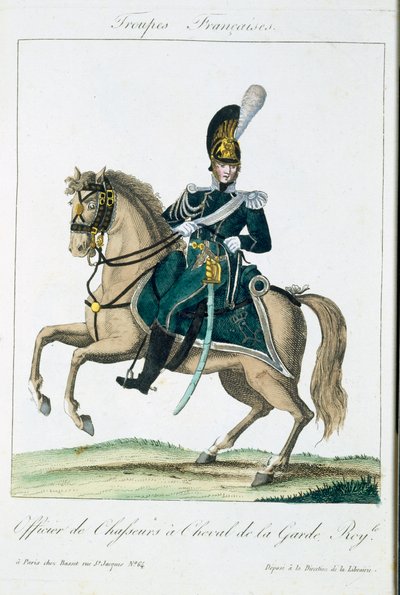Officer for Royal Horse Guards, fra Troupes Francaises, pub. i Basset, Paris, ca. 1790 af French School