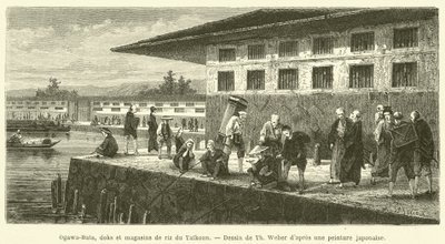 Ogawa-Bata, dok og risbutikker i Taikoun (gravering) af French School