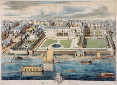 Old Somerset House on the Strand, graveret af Jean Benoit Winckler af French School