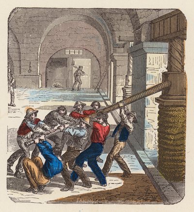 Olivenolieproduktion (farvet gravering) af French School