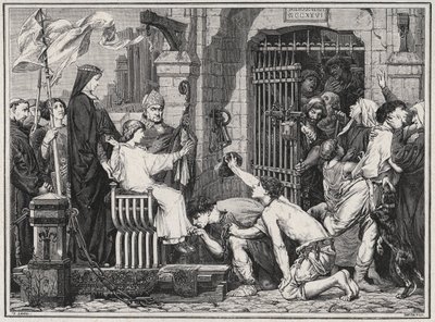 I anledning af sin fremtid (1227) lod den unge Ludvig IX fanger delivere - indgravering i "Les Hommes Celebres de la France" af Louis Dumas 1889 af French School