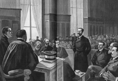 Åbning af forhandlingerne i League of Patriotes i 1889. Præsident Gillet, Naquet, Laisant, Laguerre, Deroulede, Richard, Turquet, Gallian. af French School