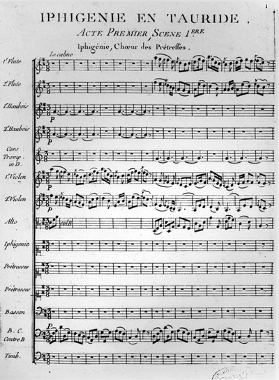 Åbningsside for partituret til Iphigénie en Tauride af Gluck (tryk) af French School