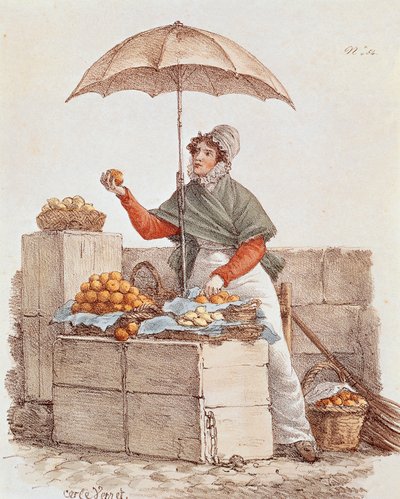 Orange sælger, print, Frankrig af French School
