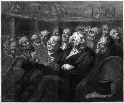 Orkester stole. Tegnefilm af Honore Daumier (1808-1879). Indgravering i "" Le Monde Illustré"" nr. 1101 af 4. maj af French School
