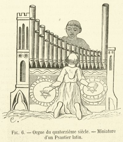 Orgel fra det fjortende århundrede, Miniature of a Latin Psalter (gravering) af French School