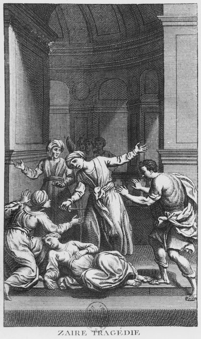 Orosmane dræber Zaire, illustration fra akt V i 