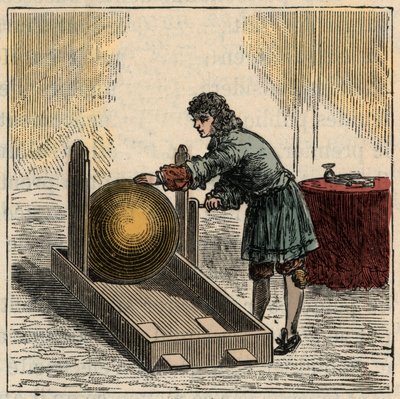 Otto von Guericke (1602-1686), tysk fysiker, der driver den første statiske elektricitetsgenerator - Statiske maskiner: Otto von Guericke (Otto de Guericke af French School