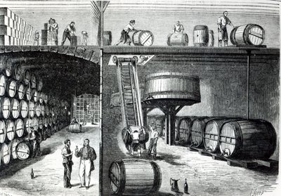 P. Morel og F. Souzac kældre og værksteder i Bordeaux fra Le Monde Illustre, 1864 af French School