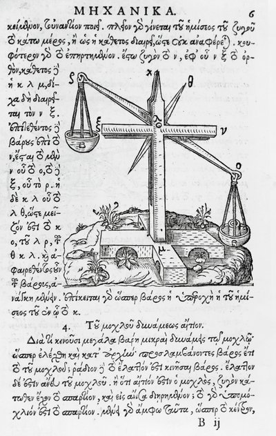 Side fra Mhxanika, gengivelse af græsk manuskript af Aristoteles (384-322 f.Kr.), udgivet i Paris af French School