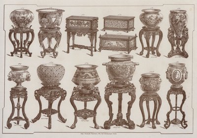 Side fra kataloget over Grand Depot de Porcelaines, Faiences et Verreries (farve litho) af French School