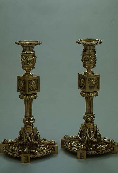 Par lysestager af Boucheron, 1783 (forgyldt sølv) af French School