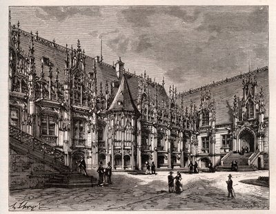 Palais de justice de Rouen tidligere parlament i Normandiet - indgravering i "Frankrig illustree: geografi, historie, statistisk administration" af V.A. Malt-brun. 1884 af French School