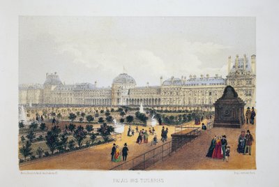 Tuileries Palace, Paris. Akvarellitografi, illustration i "Album, souvenirs de Paris", Daziaro-redaktør, Paris af French School