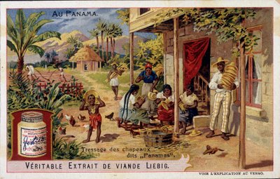 Panama: fletning af panamahatte - chromo. Liebig af French School