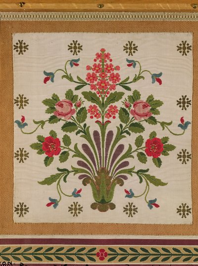 Panel af silke med en buket blomster fra Pernon, Lyons (silke) af French School