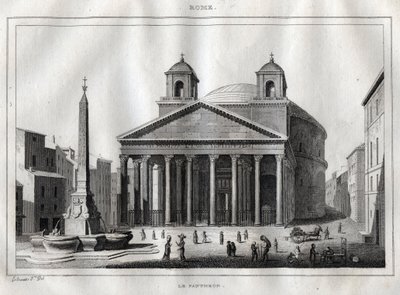 Pantheon - Rom - Roma - Indgravering fra "" Italy Picturesque"" - Historisk og beskrivende maleri af Italien" af M. de Norvins, Ch. Nodier 1834-1836. af French School