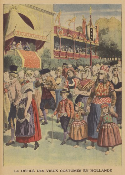 Parade af traditionelle kostumer i Holland (farve litho) af French School
