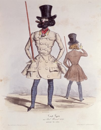 Parisian Dandies på Bal Chicard, 1840 (farve litho) af French School