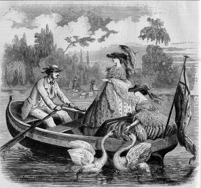 Parisiske tilstande, sommer 1857: sejltur på en sø. Indgravering i "" Le Monde Illustré"" nr. 24 af 26. september 1857. af French School