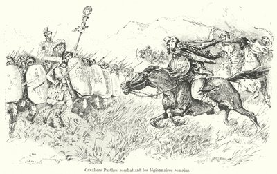 Parthisk kavaleri angriber romerske legionærer (gravering) af French School