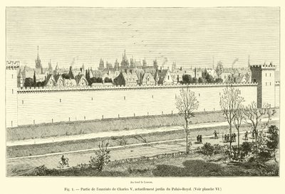En del af indhegningen af ​​Charles V, i øjeblikket Palais-Royals have, Se tavle VI af French School