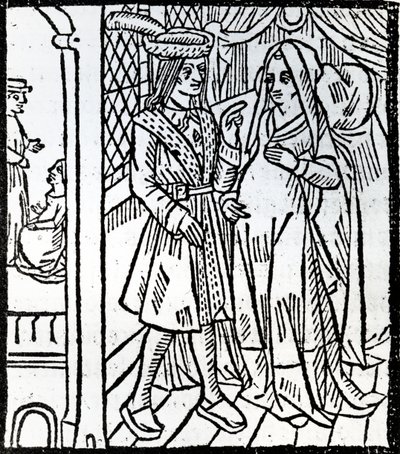 Pathelin og Guillemette, fra The Farce of Master Pierre Pathelin, c.1465 af French School