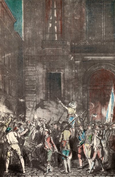Patruljer lavet af befolkningen i Paris under den franske revolution (farvet indgravering) af French School
