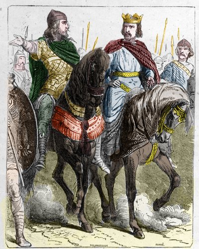 Pepin II de Herstal, kendt som Pepin le Gros eller Pepin le Jeune (645 -714) med Clovis III, frankernes konge fra 691 til 695. af French School