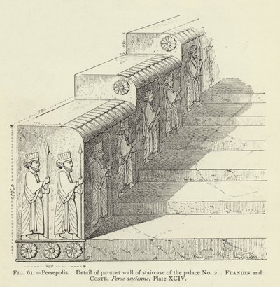 Persepolis, Detalje af brystningsvæggen på trappen til paladset nr. 2 (gravering) af French School
