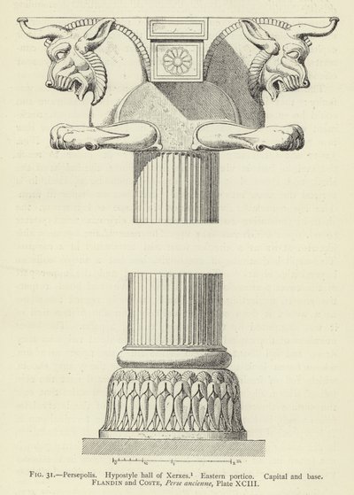 Persepolis, Hypostyle hall af Xerxes, østlige portico, hovedstad og base af French School