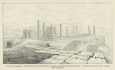 Persepolis, den nordvestlige side af platformen, Propylaea og Hypostyle Hall of Xerxes af French School