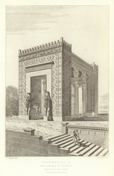 Persepolis, Propylaea of Xerxes, Perspektivudsigt, restaureret af Ch Chipiez af French School