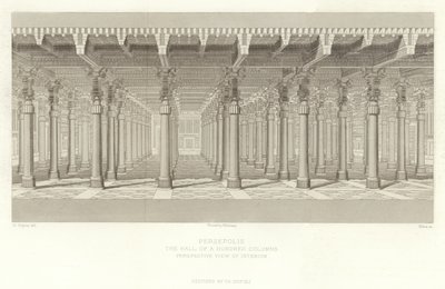 Persepolis, Hall of a Hundred Columns, Perspektiv af interiøret, restaureret af Ch Chipiez af French School
