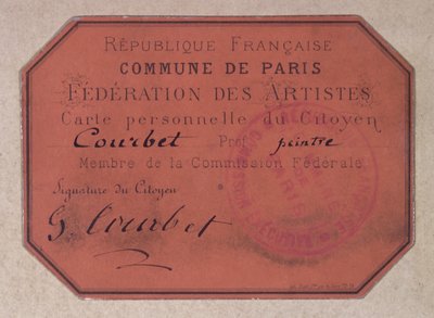 Personligt kort udstedt af Paris Federation of Artists under Paris Commune og tilhørende Gustave Courbet, 1871 (pap) af French School