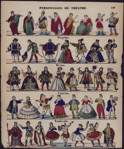 Personnages de theater (farvegravering) af French School